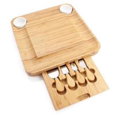 China Viable Customize Hot Selling Big Bamboo Deli Cheese Board And Knife Set With Slate Board For Gift for sale