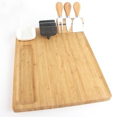 China Sustainable Wholesale Large Food Glade Bamboo Cheese Cutting Board and Knife Set with Slate Marks for sale