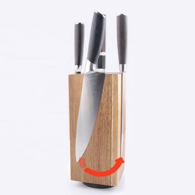 China 360 viable wooden magnetic rotating knife block for storage knives, only rotating knife holder with marble base for sale