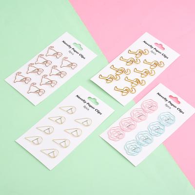 China Office School Home 8pcs/set Creative Hollow Paper Clip Set Cartoon Pattern Golden Bookmark Clip Cute Cat Love Cactus Star Ice Cream Binder Clips for sale