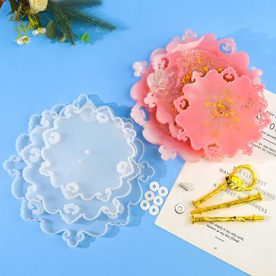 China 3 Layer Cupcake Stand Resin Multilayer Viable Shiny European Lace Snack Silicone Mold Diy Silicone Tray Mold for sale