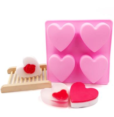 China Diy 4 Cavity Love Heart Silicone Cake Decorating Viable Heart Shaped Mold Handmade Love Heart Silicone Soap Mold for sale