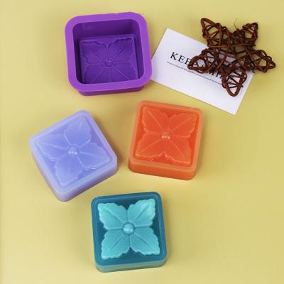 China Diy Viable Single Cavity Single Cavity Leaf Soap Mold Cake Silicone Mold Square Four Leaf Clover Silicone Soap Mold for sale