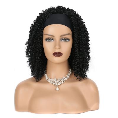 China Adjustable Kinky Curl Headband Wigs For Women Cheap Wholesale Synthetic Kinky Curly Black Glueless No Lace Wigs Swiss Lace Long for sale