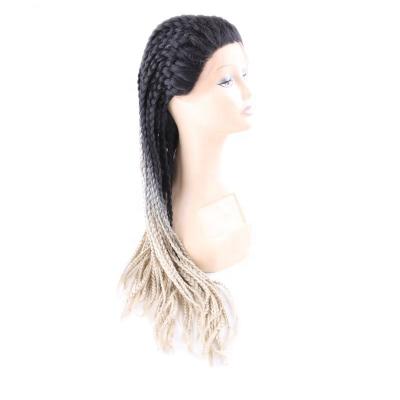 China Lace Up 28 Inch 71cm High Quality Long Ombre Synthetic Braided Blonde Heat Resistant Synthetic Wig Front Box Braids Wigs With Lace Front for sale