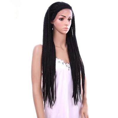 China Braided Box Braids Wig High Quality Black Purple Blonde 28inch Braided Box Braids Hair Wigs Lace Front Synthetic for sale