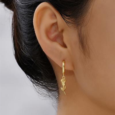 China Retro Simple Vintage Rose Flower Earring Design 18K Gold Plated Unique Circle Drop Earrings Jewelry Alloy Zircon Designs Copper Alloy for sale