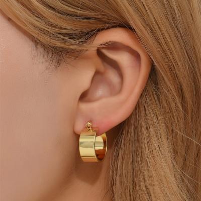 China Punk Punk 18K Gold Plated Copper Chunky Wide Hoop Earrings For Women Minimalist Circle Earring for sale