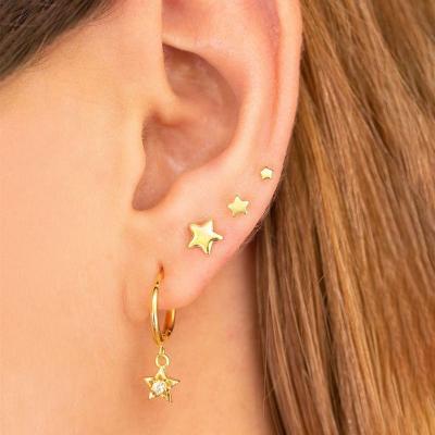 China FASHIONABLE Elegant Bling Gold Plated CZ Earring Set Jewelry Star Circle Earrings Stud Earring For Women for sale