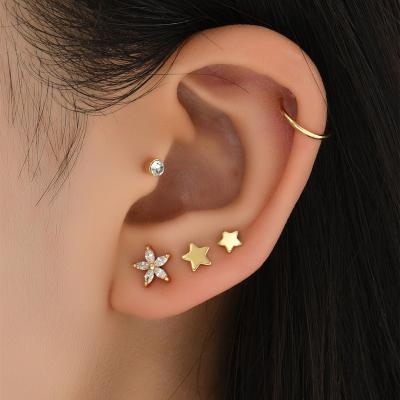 China FASHIONABLE Brass Zircon 18k Gold Plated Flower Star Stud Earring Round Circle Earring Set Jewelry For Women for sale