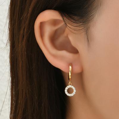 China Cute 18K Gold Plated Cubic Zircon Round Drop Dangle Earring For Women Girl for sale