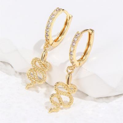 China Punk 18K Gold Plated Cubic Zircon Snake Shape Circle Drop Earrings For Women Girl for sale