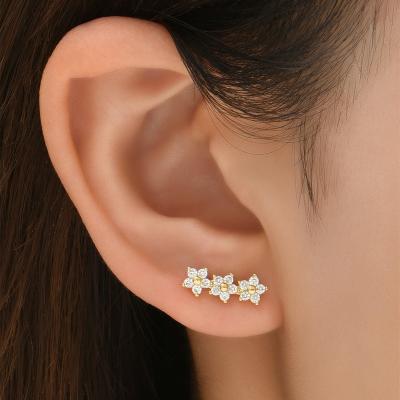 China Cute 18K Gold Plated Cubic Zircon Flower Stud Earrings For Women Girl for sale