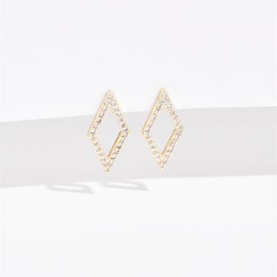 China TRENDY 18K Gold Plated Elegant Sparkling Geometric Crystal Cubic Zirconia Woman Rhombus Stud Earring for sale