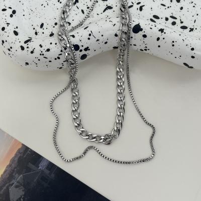 China Double Layer Chain Punk Necklace For Women Men Stainless Steel Choker Necklace Hot Selling Products for sale