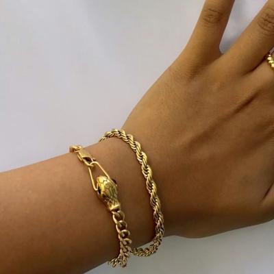 China Vintage Black Eye Snake Link Twisted Rope Gold Chain Bracelets Vintage Stainless Steel Jewelry for sale