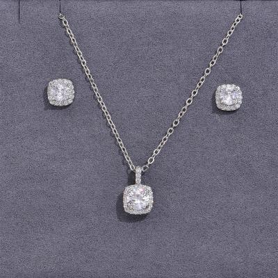 China High Quality Vintage Stainless Steel Cheap Chain CZ Necklace Earrings Brass Pendant Jewelry Set For Women for sale