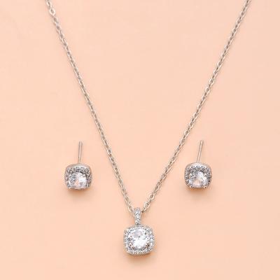 China New Vintage Fashion Jewelry Sets Bling Chains Zircon Stainless Steel Square Pendant Necklace For Dangle Drop Earrings Banquet Bridal Party for sale