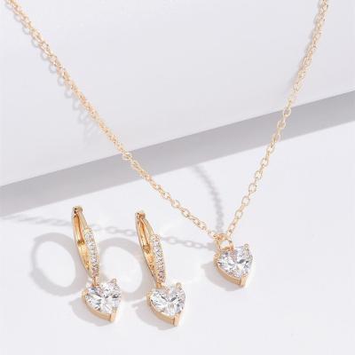 China High Quality Hot Sale 18K Gold Vintage CZ Stainless Steel Chain Brass Pendant Necklace Earrings Jewelry Set for sale