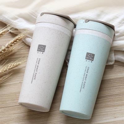 China 450ML Eco Friendly BPA Free Biodegradable Double Wall Tumbler Cup Double Wall Wheat Straw Stocked Mug for sale