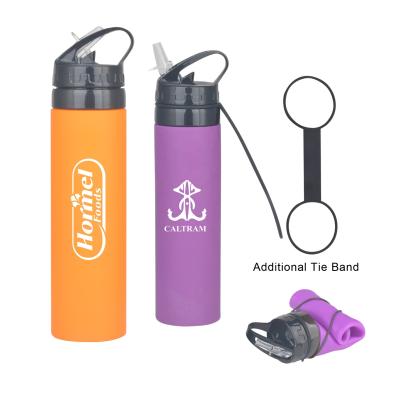 China Silicone 600ml Free Outdoor Foldable Portable Collapsible Bottle BPA Durable Easy Carry Water Bottle With Straw Autospout Lid for sale