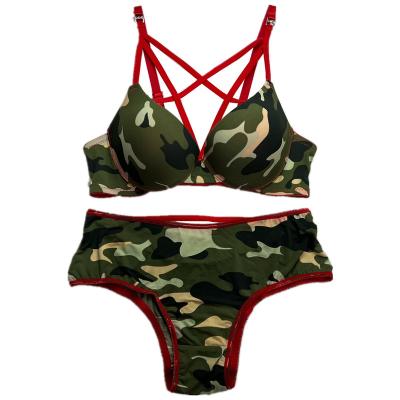 China QUICK DRY Best Selling high quality Women Bra And Panty Sets Sexy nightclub camouflage colour underwear set comfortable  breathable bra for sale