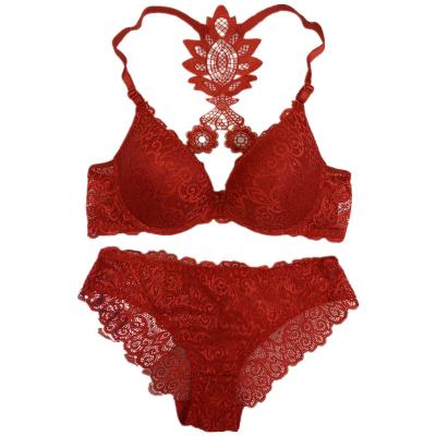 China QUICK DRY Women Bra And Panty Sets European classical flower print sexy color  nightclub backless cross belt Front Closure underwear set for sale