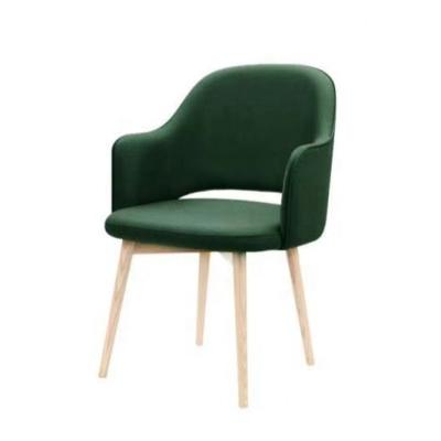 China comfortable & modern style green velvet curved back with wooden armrest legs dining chairs for dining room for sale