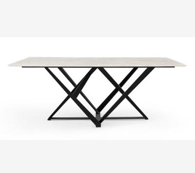 China W&R Convertible Factory Style Marble Slab Carbon Steel Italian Cross Leg Dining Table for sale