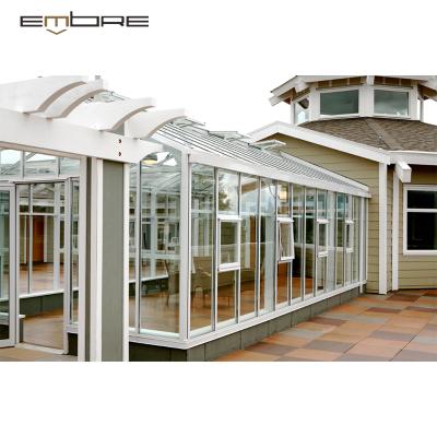 China Low-E Reflective Stained External Glass Sunroom Customized Modern Glass House Patio Garden for sale