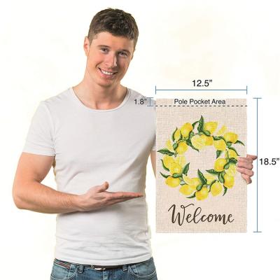 China Hot Sale 12.5x18 Inch Lemon Style Design Double Sided Burlap Garden Flag Embroidered/Printed for sale