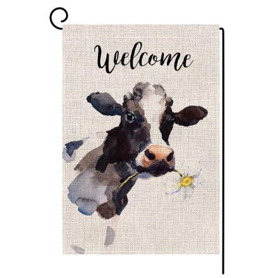 China Hot Sale 12.5x18 Inch Cow Style Design Embroidered/Printed Double Sided Burlap Garden Flag for sale