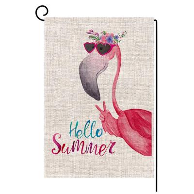 China Embroidered/Printed 12.5x18 Inch Double Sided Flamingo Design Burlap Garden Flag for sale