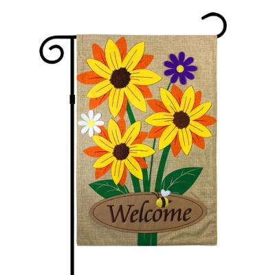 China Cheap Custom Design Double Side Sublimation Burlap Decoration Embroidered Seasonal Garden Flag Set for sale