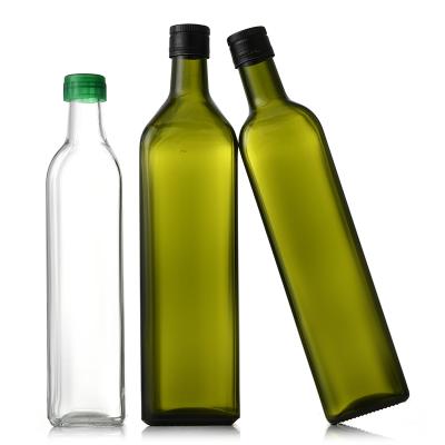 China Food square olive oil bottle 750ml olive oil bottle empity cuticle glass dark green oil bottles for sale