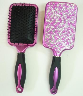 China Gift Professional Plastic Crystal Diamond Pad Promo AVON Paddle Hair Brushes And Comb Plastic Hairbrush for sale