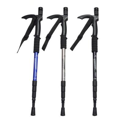 China Wholesale Durable 6061 Aluminum Alloy Hiking Walking Stick Folding Trekking Three Poles Telescopic Walking Stick Cane For Old Man for sale