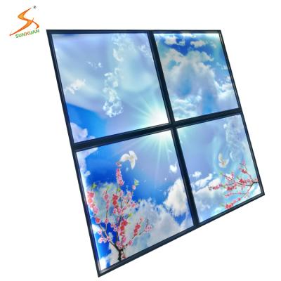 China Sky Picture Office Lights Square 600x600 Modern Blue Dimmable Led Ceiling Light 2x4 Panel Light 36w for sale