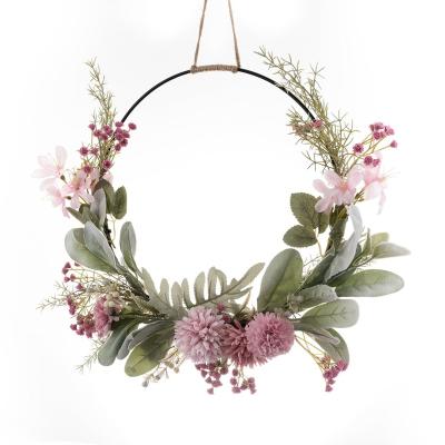 China Home Garland Decoration Wrought Iron Chrysanthemum Aquatic Plant Wall Hanging Decoration Wreath Artificial Hanging Ornament CF01062 for sale