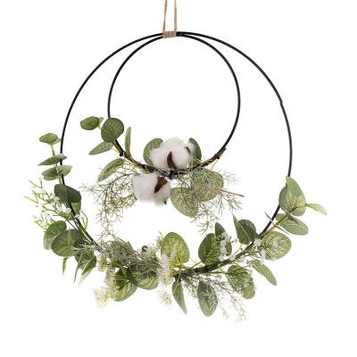 China CF01070 Artificial Green Spring Cotton Flower Wreath For Garden Wedding Decoration Party Decoration for sale