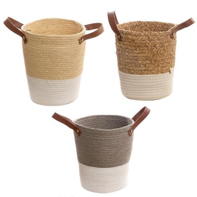 China Hot Selling Sustainable Natural Seaweed Straw Weaving Handmade Flower Basket For Home Decoration Basket With Handle for sale