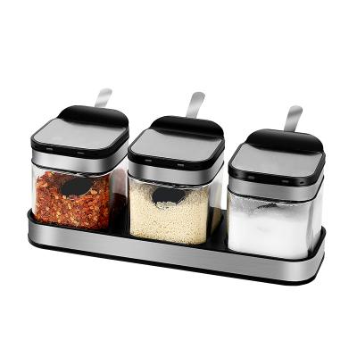 China Freshness Retention Seasoning Container Set with Stainless Steel Flip Seasoning Spoon Jars. Spice Salt Sugar Storage Organizer Container for sale