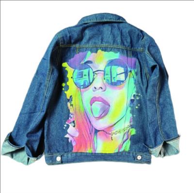 China 2023 Autumn High Quality Fashion Cartoon Print Breathable Jeans Jacket Upper Women Long Sleeve Chaqueta Vintage Denim Coated Streetwear for sale