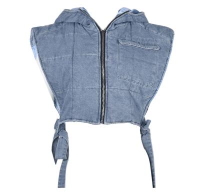 China Breathable Vintage Stripper Denim Vest Coat Women2023 Streetwear Bandage Cargo Shorts Jeans Hooded Side Split Vest With Hooded for sale