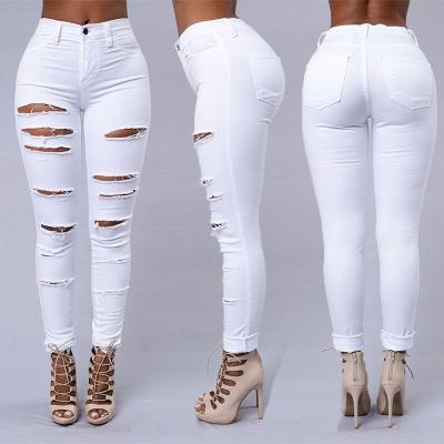 China Women's Personality Pants Female Elastic Ripped Skinny Pencil Pants Ladies Breathable Comfortable Stretch Jeans Pants Streetwear Jeans for sale