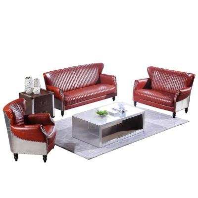 China Modern Classic Living Room Aluminum Industrial Red Leather Chesterfield Aluminum Sofa Set for sale