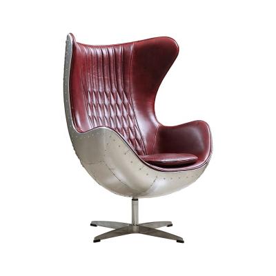 China Factory wholesale vintage revolving aluminum jacobsen retro aviator swivel leather egg chair leisure living room furniture for sale