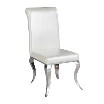 China Comfortable Foshan Customized White PU Leather French Modern Style Steel Legs Dining Chairs for sale