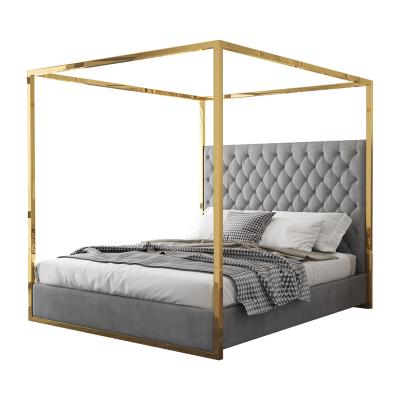 China Gold Tufted High Quality King Size Stainless Steel Headboard Super King Size Gary Bed Frame for sale