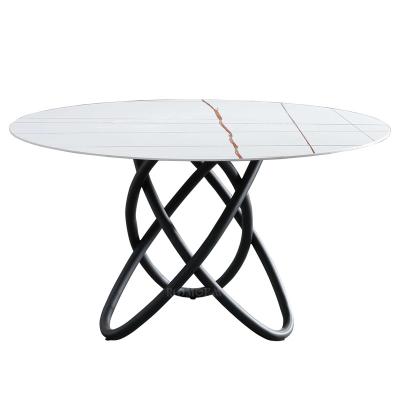 China Solid Round Metal Base White and Black Marble Top Legs Modern Metal Dining Table Set for sale